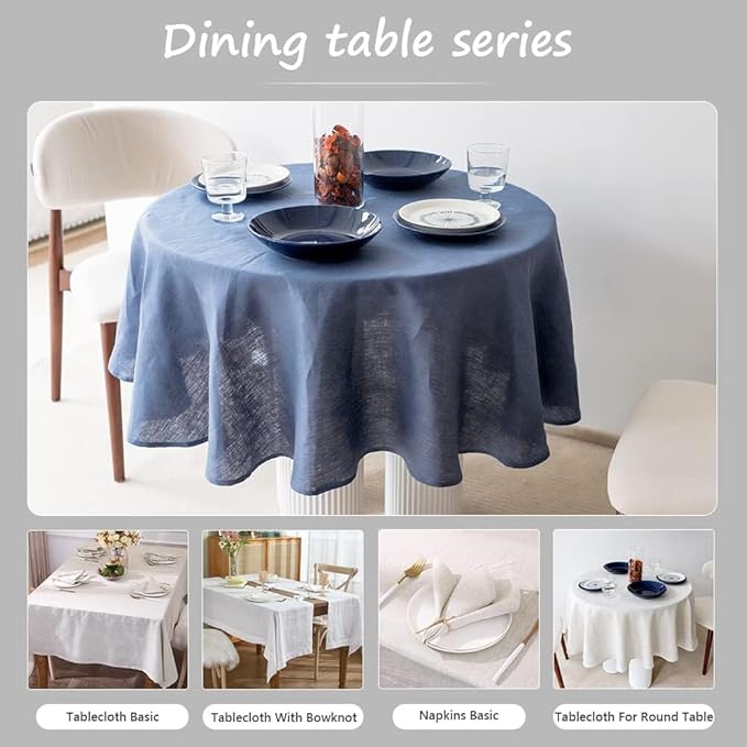 Simple&Opulence Textured Tablecloth 100% Linen Table Cloth, Kitchen Dinning Tabletop Decoration, for Outdoor and Indoor Use (Round Classic Blue, 60")
