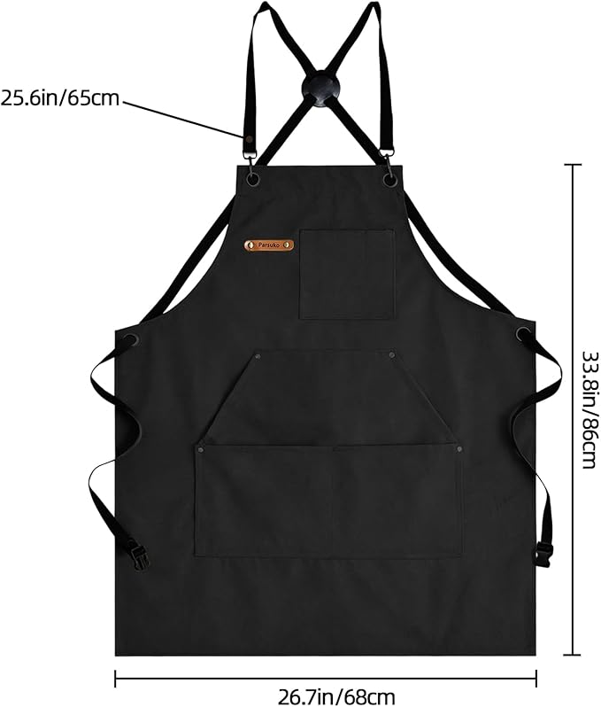 Professional Work Chef Apron for Men Women, Duty Water-Resistant Cotton Canvas, Durable Adjustable, Cooking BBQ