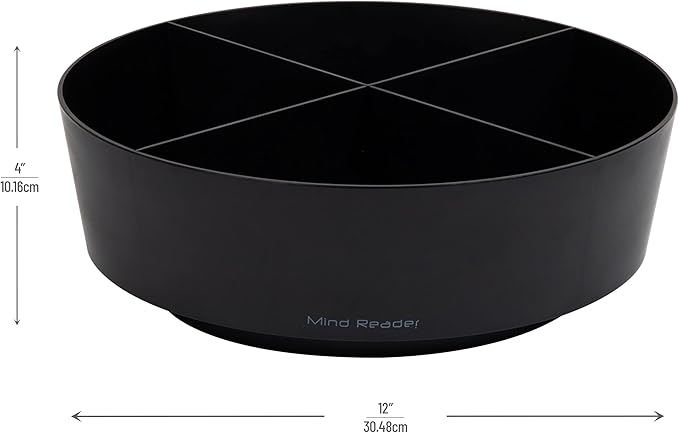 Mind Reader Snack Carousel, Countertop Organizer, Snack Tray, Condiment Holder, Breakroom, Kitchen, 12"L x 12"W x 4"H, Black