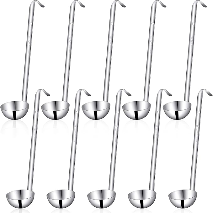 10PCS Stainless Steel Soup Ladle, 2 Oz Serving Ladles with 10" Long Handle for Portion Serving Cooking Stirring Portioning, Kitchen Restaurant Large Ladle Portion Control Spoons