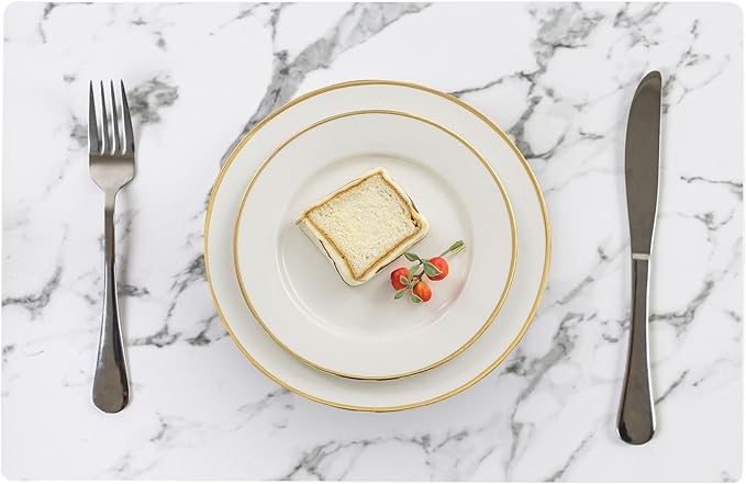 Romanstile Vinyl Placemats Set of 6-12 X 17 Inch - Faux Leather 100% Waterproof Oil-Proof Wipeable Place Mats, Heat Resistant Reversible PU Table Mats for Kitchen Dining Party Outdoor, Marble