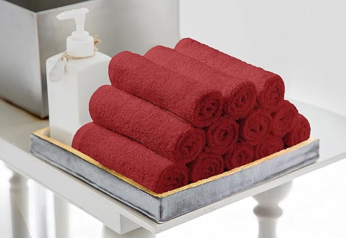 Avalon Towels Cotton Washcloths 24-Pack – 12 x 12 Inch Red Super Soft & Absorbent Ring-Spun Cotton Wash Cloths for Face, Bath, Spa, Gym, Hotel & Cleaning