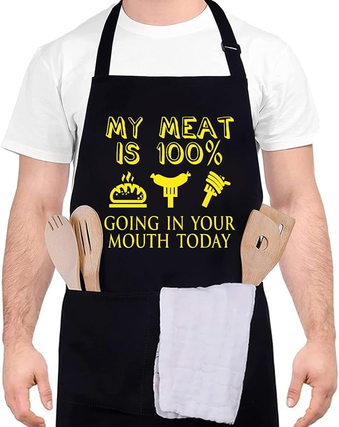 Funny apron for men Adjustable Waterproof with Pockets for Cooking Baking BBQ Gift Apron for Day, Birthday Gifts