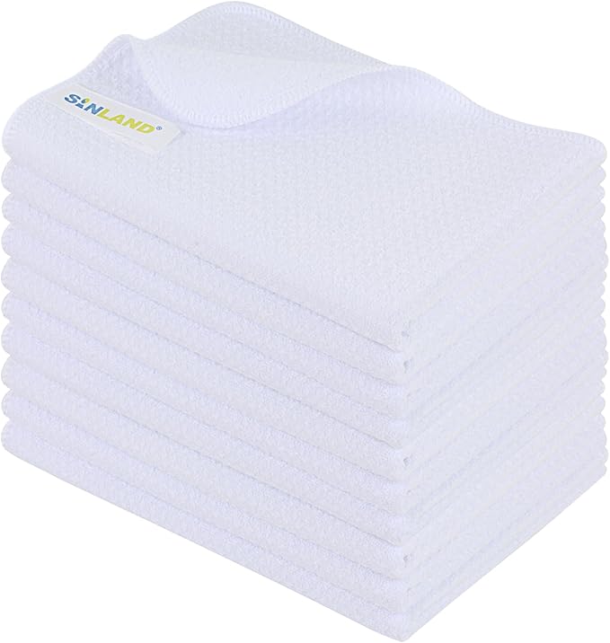 SINLAND Microfiber Sublimation Blank Towels - Fast Drying Waffle Weave Kitchen Towel, Tea Towel Polyester Dish Towels for Home Decor DIY 16 Inch X 24 Inch 10 Pack White
