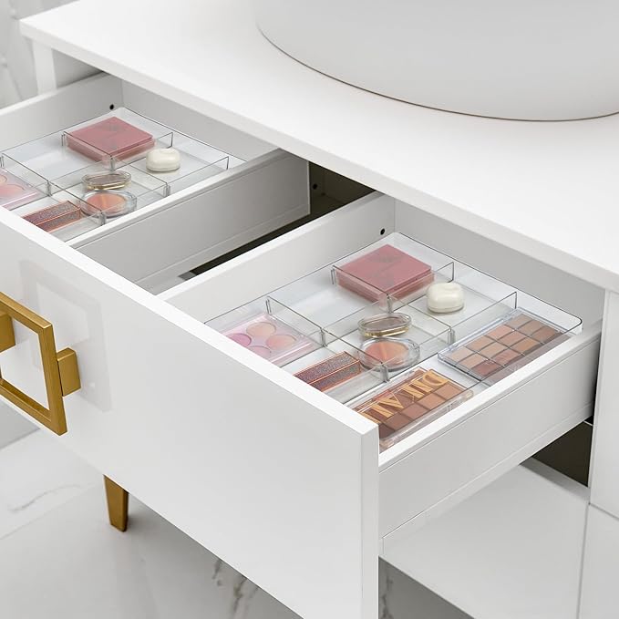 ZEXALOR Adjustable Clear Drawer Organizer, Plastic Drawer Divider Tray with Removable 9 Sections for Desk,Bathroom,Office,Makeup,Junk