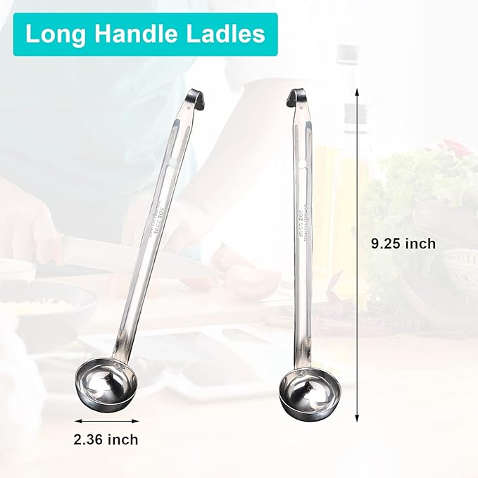 10 Pcs 2 oz Soup Ladle Stainless Steel Ladle with Long Hook Handles Portion Control Serving Ladles Spoon Gravy Ladle Metal Ladles for Cooking Portioning Soups Sauce Kitchen Restaurant Home