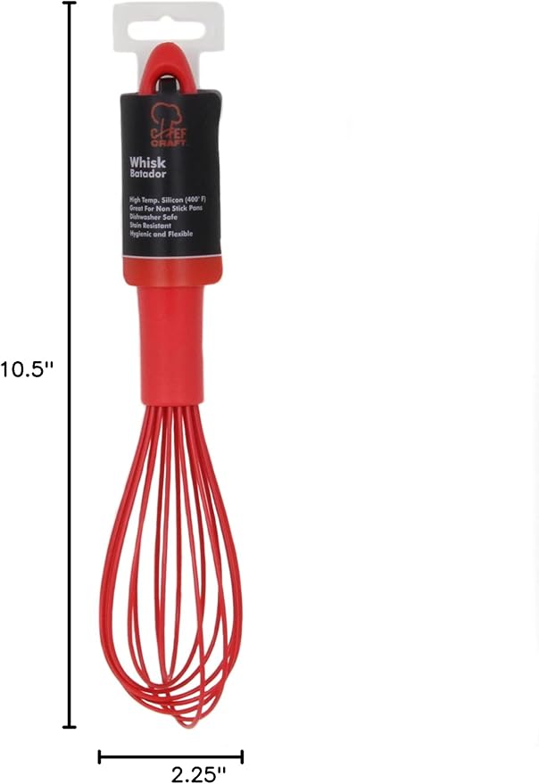 Chef Craft Premium Silicone Wire Cooking Whisk, 10.5 Inch, Red