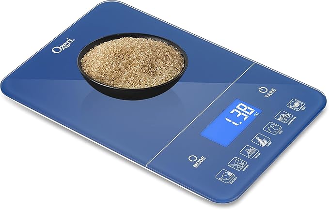 Ozeri Touch III Digital Kitchen Scale with Calorie Counter, 22 lbs (10 kg), Classic Blue