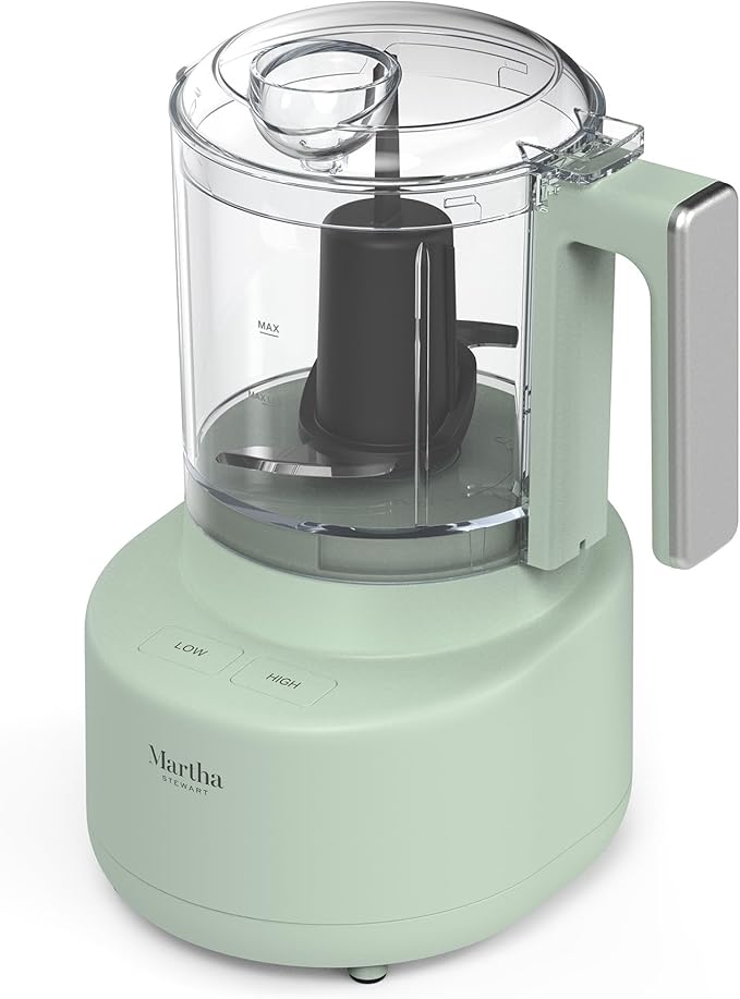 Martha Stewart 3 Cup Food Processor, Electric Vegetable Chopper, Stainless Steel Blades, 24oz BPA-Free Bowl, Pour Spout, Dicing, Mincing, Chop & Puree, Dishwasher Safe, Oil Chute, Easy-Clean, Honeydew