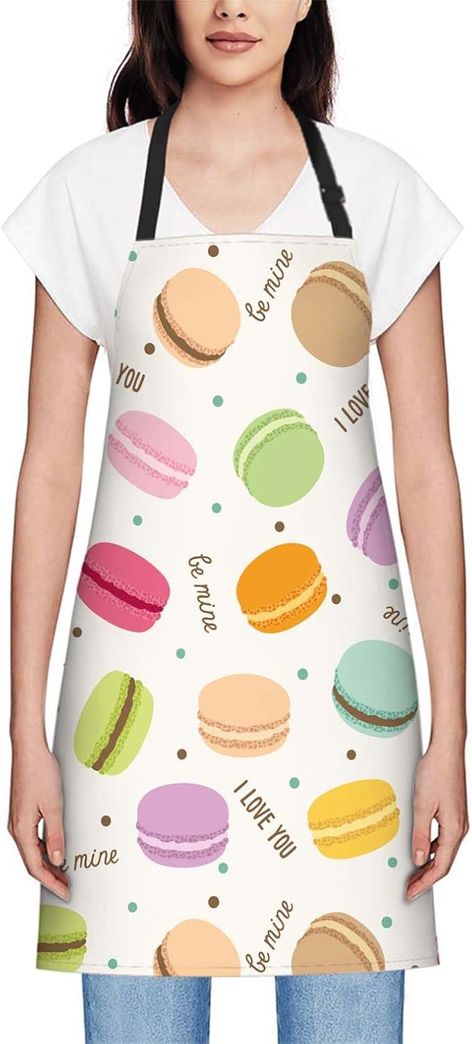 oFloral Macaroons Pattern Apron,Adjustable Neck Bib Apron for Men Women,Suitable for Kitchen Cooking Waitress Chef Apron