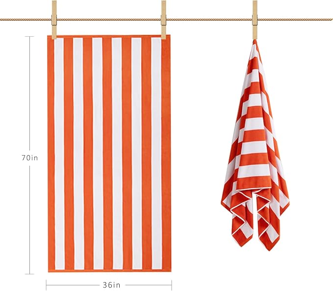LULUHOME Large Oversized Beach Towel - Big Cotton 36 x 70 Inch Striped Pool Towel, Large Cabana Soft Swimming Towel for Adult Men Women,Orange