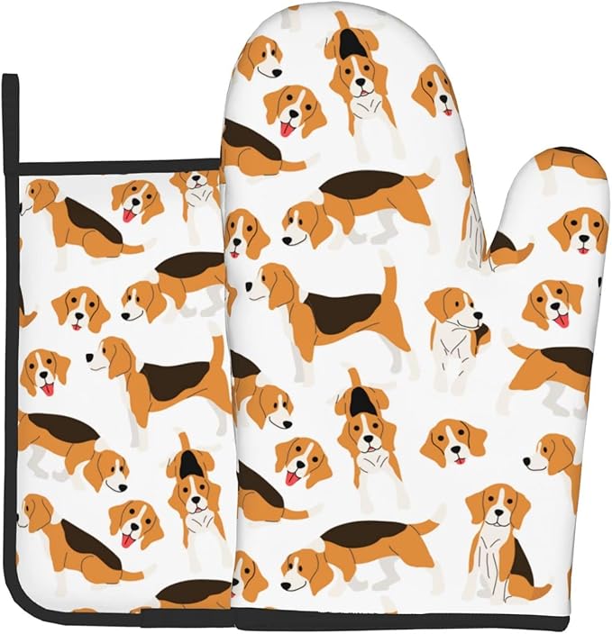 Cute Dogs Oven Mitts and Pot Holders Beagle Heat Resistant Oven Mitts Safe for Baking Cooking BBQ
