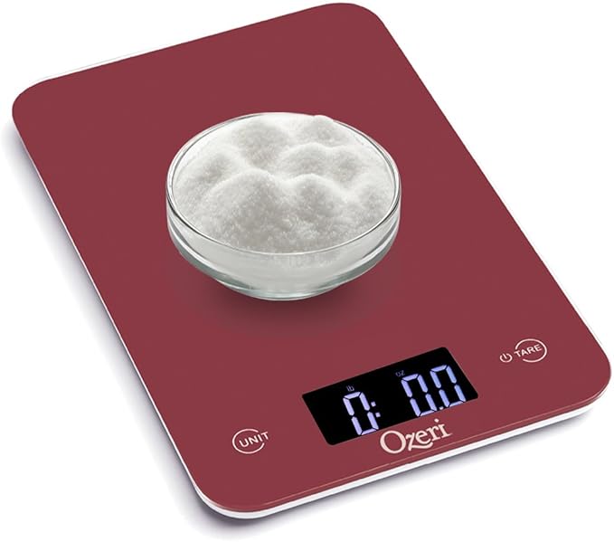 Ozeri Touch Professional Tempered Glass Digital Kitchen Scale, Red Engine