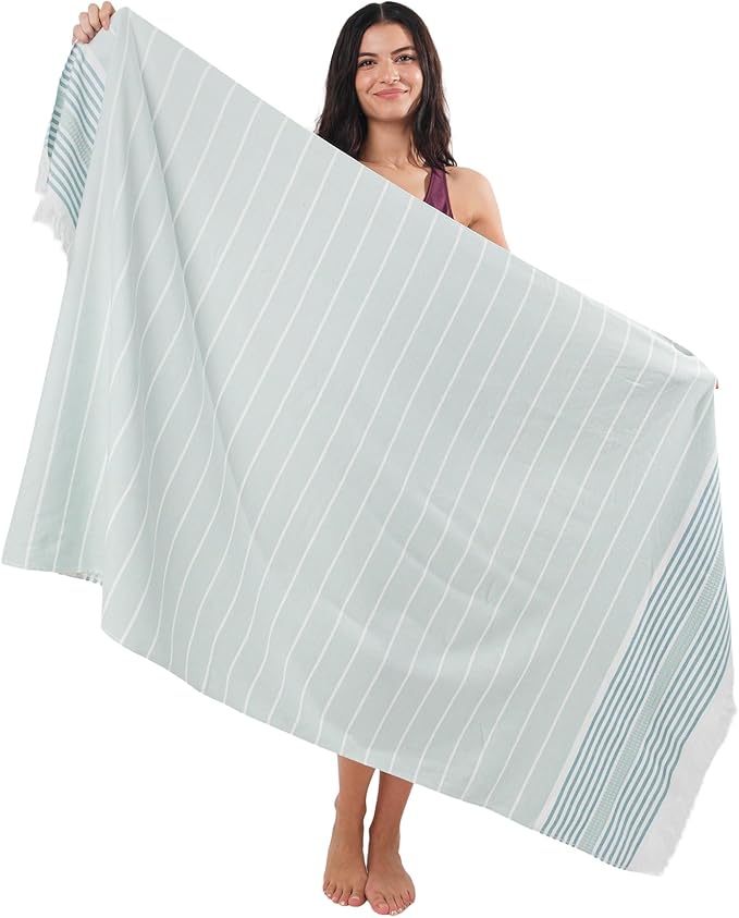 SOFE H&L | LINVIA Foutah Quick Dry Beach Towel Pack of 1 (35” x 70”) Basic - Mint | Lightweight, Premium, Fade Resistant, Durable | Travel Towel, Turkish Beach Towel with Shoulder Strap