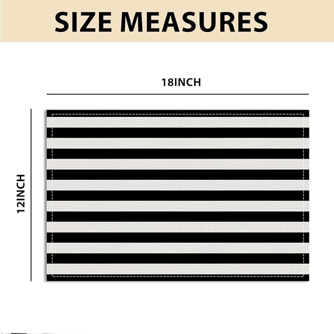 Black and White Striped Placemats Set of 4, Modern Minimalist Table Mats for Home Party Kitchen Dining Table Decor, Washable Non-Slip Heat Resistant Linen Fabric Rectangle Place Mats 12 x 18 Inch