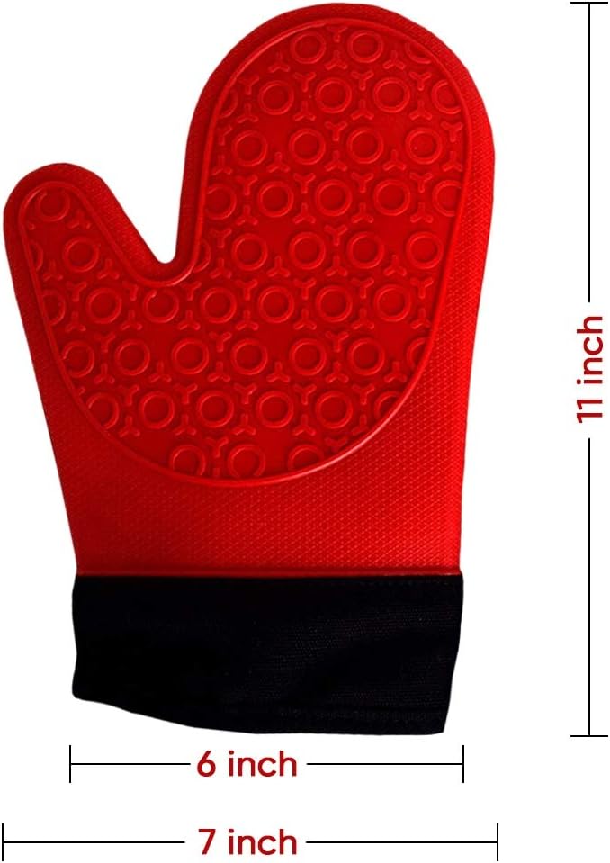 2PCS Red Black Professional Extra Large Silicone Oven Mitts and Pot Holders Oven Gloves Heat Resistant Gloves Kitchen Mittens BBQ Holders for Cooking Grill Rubber for Cooking