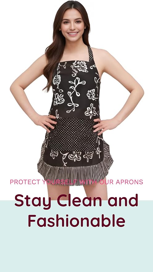 Vintage Floral Apron for Women with Functional Pockets Adjustable Neck Strap for Cooking Baking Mother's Gift