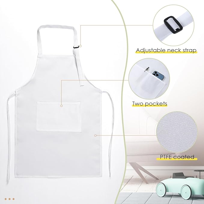Handepo 28 Pcs Kid Apron and Chef Hat Set Adjustable Bib Apron with Pockets for Kids Cooking Baking Painting Crafting