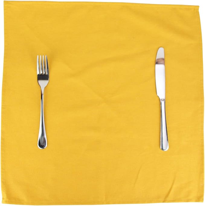 Solid Color Cotton Blended Dinner Cloth Napkins - Set of 12 (17 x 17 inches) - for Events & Home Use (Yellow)