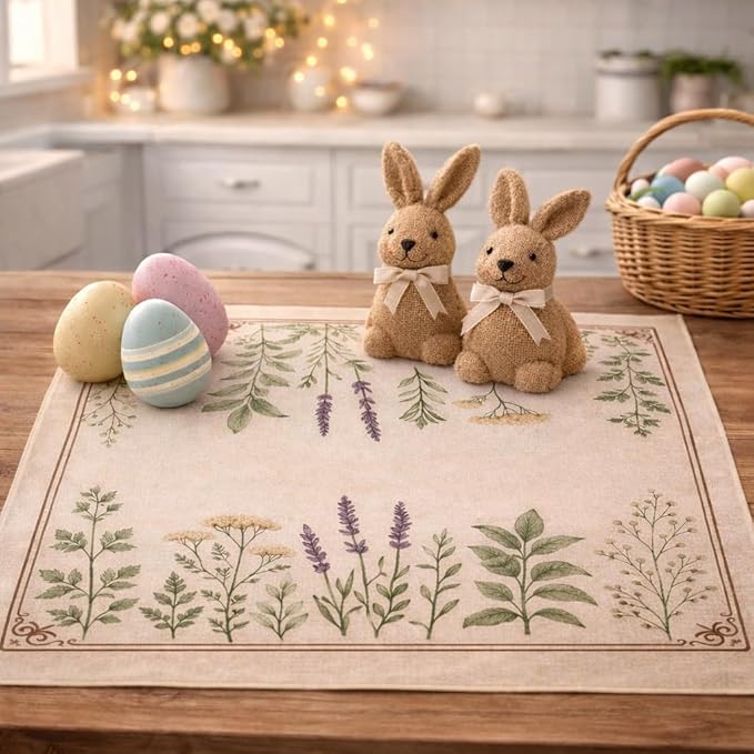 Easter Gift Kitchen Microfiber Waffle Tea Towels Set of 2 Absorbent & Fast Drying Dish Cloths for Cleaning,Vintage Floral Herbs Boho,Decorative Hand Towels for Bathroom, 20x28 Inch(Vintage Five Herbs)