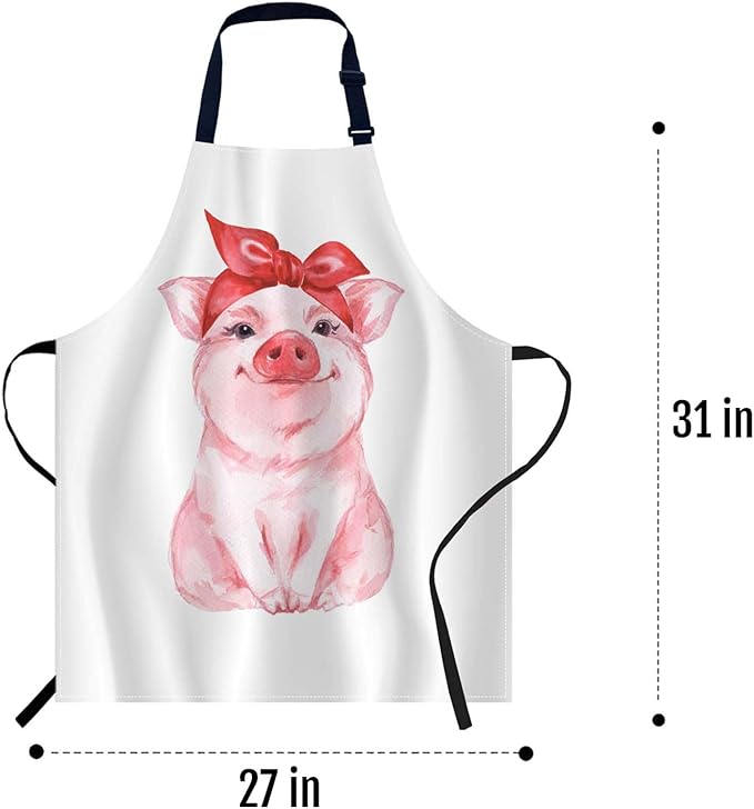 oFloral Pink Pig Apron Chefs Apron, Cooking and Baking Apron for Men and Women, Kitchen Aprons, Butchers Apron, BBQ & Catering Bibs, 27 X 31 Inch