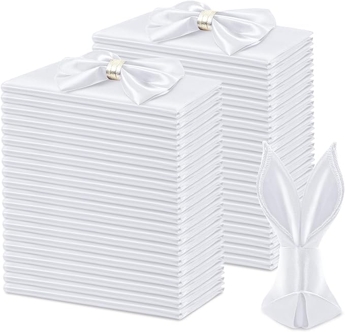 KKJIAF 50 Pack White Square Satin Napkins 17x17 Inch Soft Smooth Cloth Napkins，Silky Table Napkin for Wedding Banquet Party Decoration
