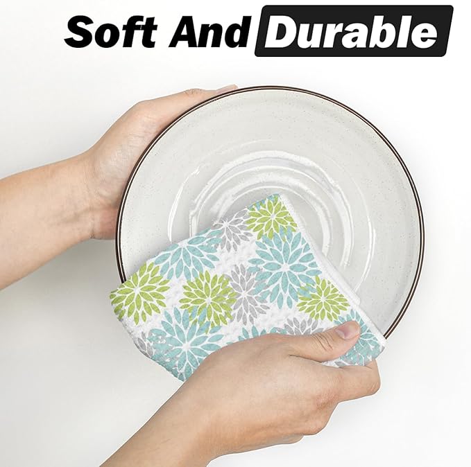 Artoid Mode Light Blue Dahlia Floral Kitchen Dish Cloths, 12x12 Inch Quick Dry Microfiber Dishcloths for Kitchen Premium Dish Rags Set of 2