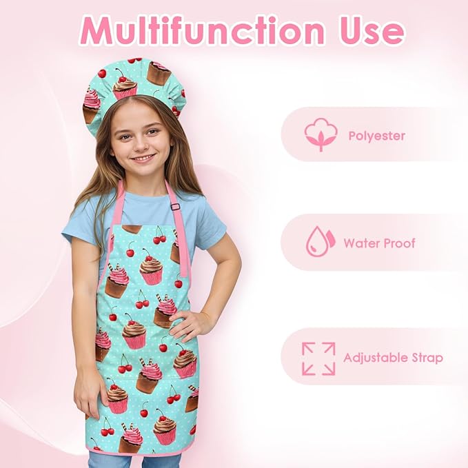 SANDJEST Kids Apron with Chefs Hat Set, Kitchen Apron Gifts