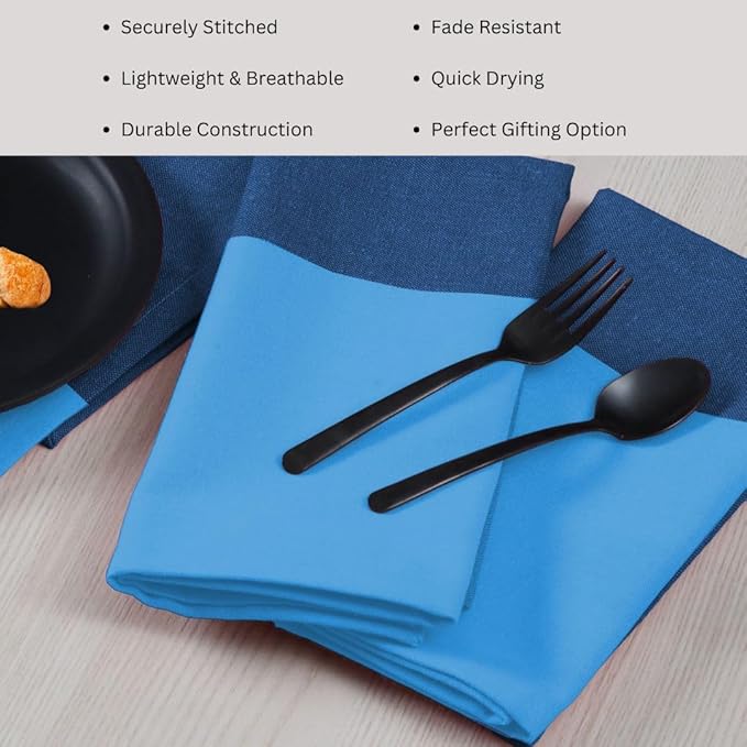 Cloth Dinner Napkins 100% Cotton Set of 6 - Soft Durable Reusable Table Napkins - for Dining Weddings Parties Holidays Easter and Everyday Use - 18x18 Inch Cloth Napkins Blue