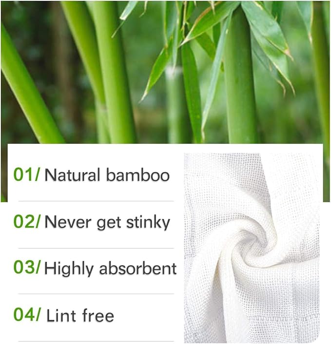 10 Pack Dishcloths White Fiber Dish Cloths Towels Set 12" x 12" Kitchen Washable Wash Cleaning Cloths Absorbent Reusable Small Muslin Dish Rags for Washing Dishes (Bamboo Fiber,10 pcs)