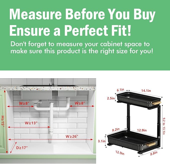 ARSTPEOE Under Sink Organizer - 2 Packs Multi-Purpose Pull-Out Storage Organizers, Slide out Pull out Metal Cabinet Organizer Shelf, Storage for Kitchen Bathroom, Black
