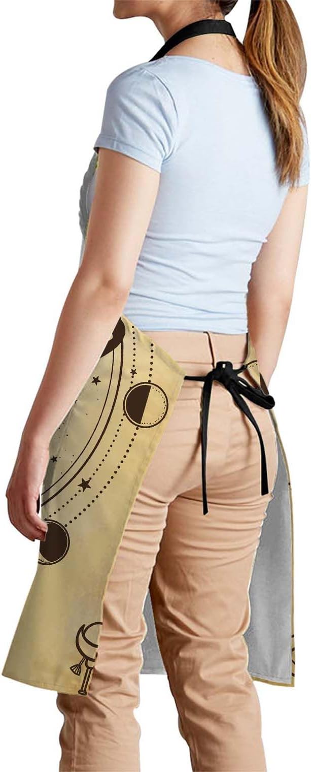 oFloral Mystical Butterfly Moth Dead Head Moon Wings Vintage Apron Adjustable Apron Cooking Kitchen Chef Women Men Aprons for Home Kitchen, Restaurant, Coffee House, Baking Gardening BBQ