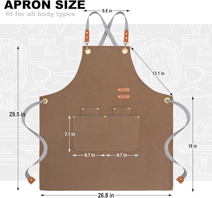 BeLuyi chef apron bib tool apron for man woman cross back straps with 4 pockets for kitchen cooking gardening baking working
