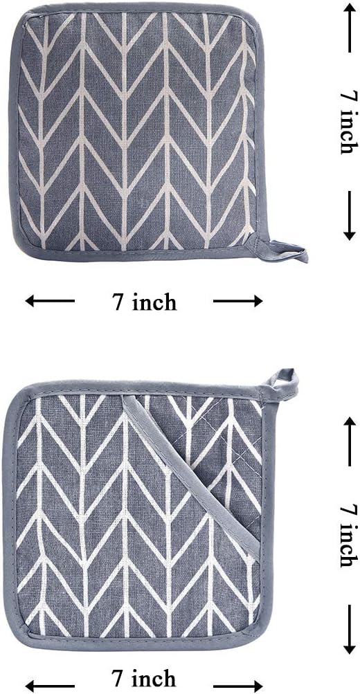 Oven Mitts and Potholders BBQ Gloves-Oven Mitts and Pot Holders with Recycled Infill Silicone Non-Slip Cooking Gloves for Cooking Baking Grilling (4-Piece Set) (Grey-02)
