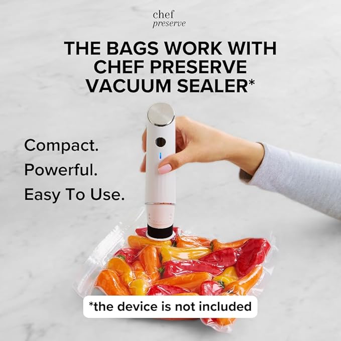 Chef Preserve Reusable Vacuum Sealer Bags for Food – 30 BPA-Free Food Storage Bags, Freezer, Microwave – Odor-Resistant, Leak-Proof – Compatible with Chef Preserve Vacuum Sealers