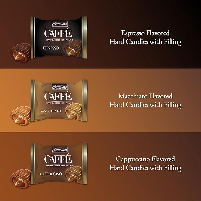 Maestro Massimo Assorted Coffee Candy - Individually Wrapped 2.2 Pound Bulk Bag, 3mg Caffeine per Hard Candy, Original Espresso, Macchiato, Cappuccino Flavored, Made with Bold Arabica Coffee (Pack of 1)