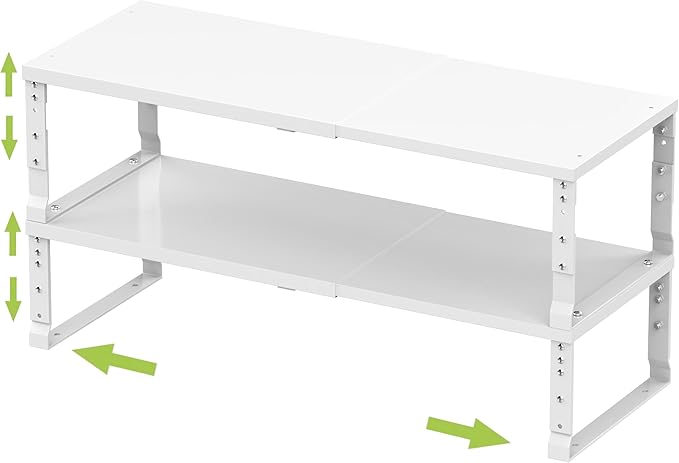 Jojocross Expandable Stackable Spice Rack Organizer for Kitchen Cabinet,Adjustable Counter Shelf, countertop, Pantry,Cupboard,Bathroom,Bedroom(2Packs/White/Medium)