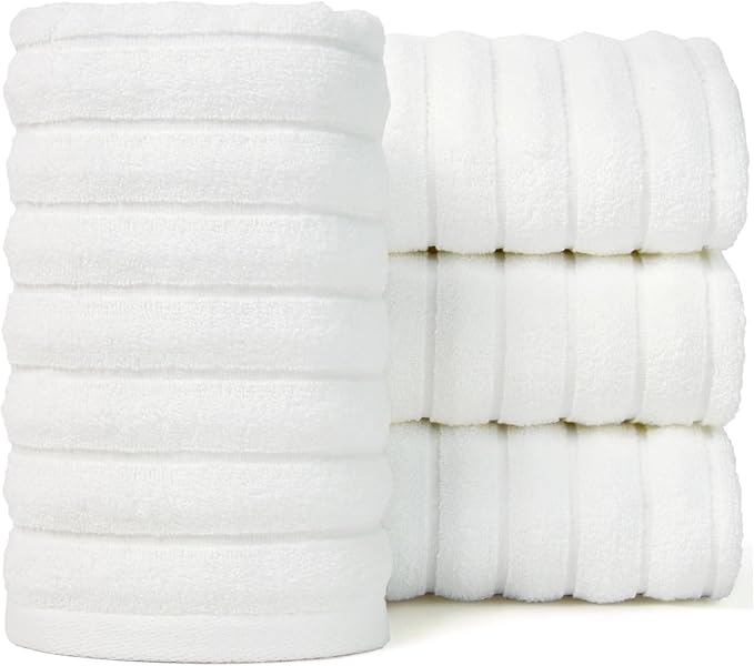 Jacquotha Luxurious 4-Pack Ribbed Striped Hand Towels (White) – Hotel & Spa Premium Cotton Face Towels 13” x 29”, Soft and Quick Drying 470 GSM