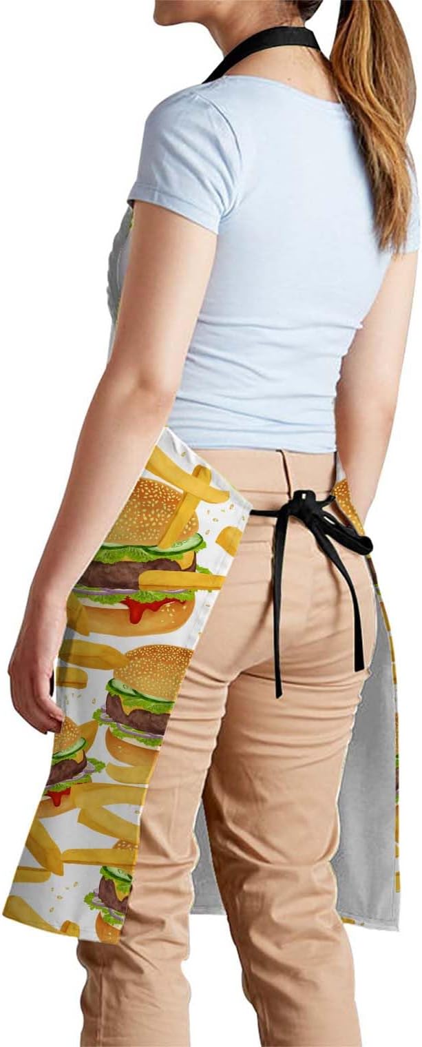 oFloral Hamburger and French Fries Apron Adjustable Bib Chef Aprons Cooking Apron Unisex Women Men Aprons Perfect for Home Kitchen, Baking, Gardening, Restaurant, Coffee house BBQ