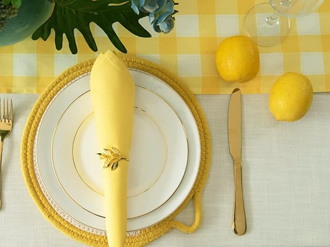 Yellow Cloth Napkins 100% Cotton Set of 12, 18 x18 inch, Summer Cloth Napkins for Table Decor for Dinner, Soft Comfortable and Reusable (Jasmine Yellow)