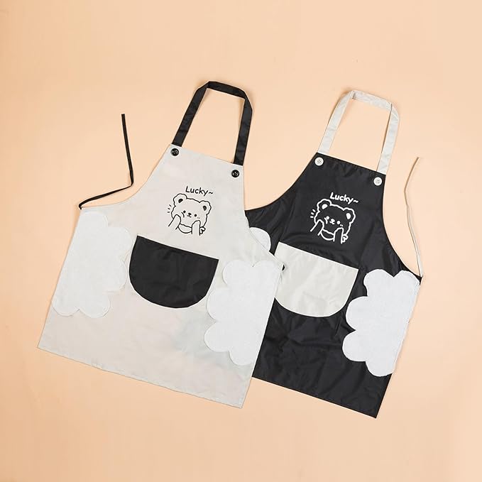 2 Pack Kitchen Apron with Hand Wipe,Water-drop Resistant with 2 Pockets Cooking Bib Aprons for Women Men Chef