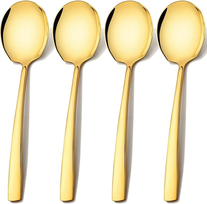 Extra Large Serving Spoons Set 11.7-Inch Gold Serving Utensils 18/8 Stainless Steel Big Metal Spoons for Buffet, Parties, Catering, Banquet - Dishwasher Safe (4-Pack, Gold)