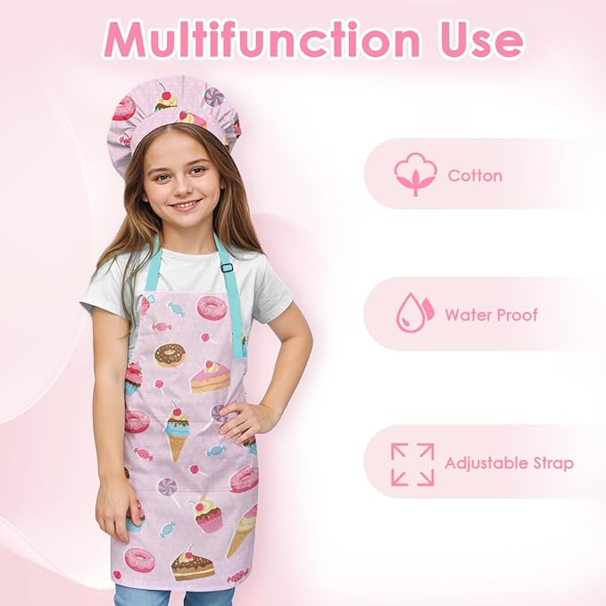 SANDJEST Kids Apron with Chefs Hat Set, Kitchen Apron Gifts