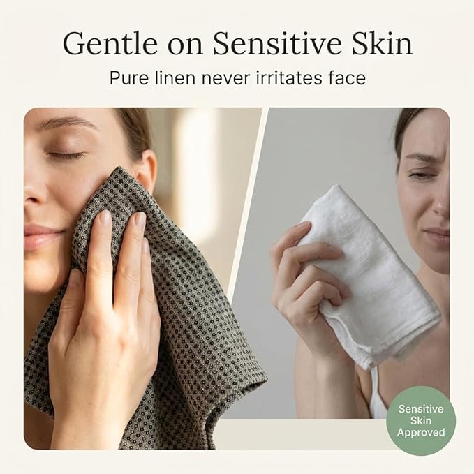 100% Flax Linen Washcloths - 4-Pack 10x10-inch Reusable Waffle Washcloths - Make up Removers Face Cloth - Black-Natural Waffle Weave Wash Cloths - Small Face Towels for Women