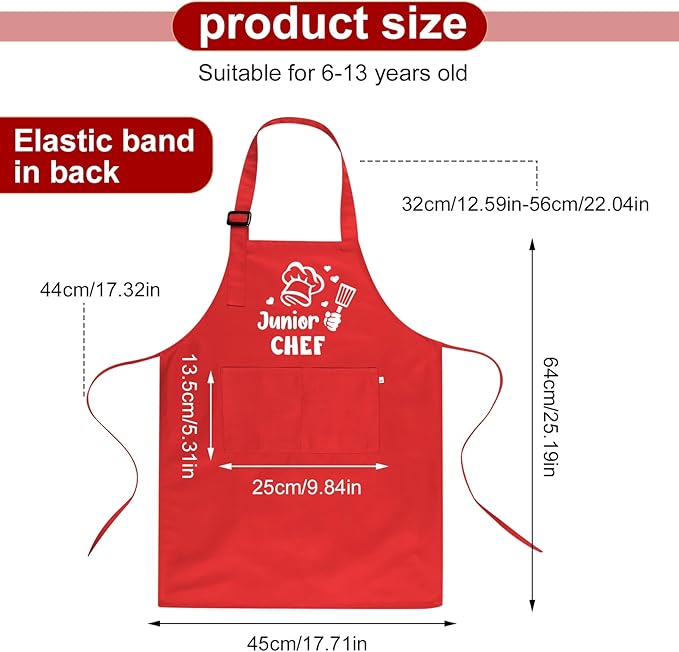 Kids Apron and Chef Hat Set, Funny Apron with 2 Pockets, Adjustable Kids Aprons for Cooking for Boys and Girls