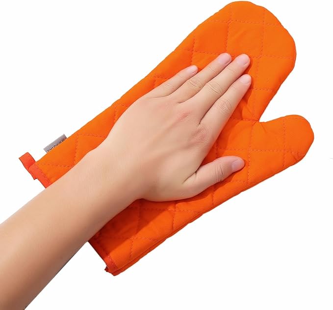 Oven Mitts and Pot Holders 4 pcs Set,High Heat Resistant 500 Degree Extra Thicken Long Kitchen Cotton Oven Glove for Cooking (12 Inch,Orange)…