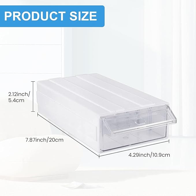 9 Pcs Drawer Stacking Storage Cabinet with 18 Pcs Clear Dividers Organizer Rack & 9 Pcs Tag Card, Plastic Stacking Storage-in-Drawer Cabinet for Home Office Small Items