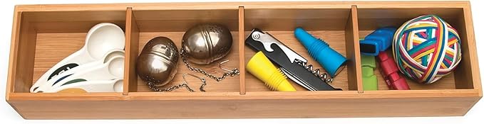Lipper International Bamboo Drawer Organizer with 3 Removable Dividers, Brown