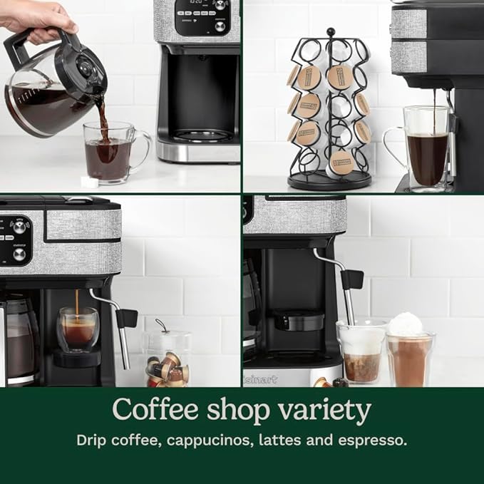 Cuisinart Coffeemaker, Coffee Center Barista Bar 4-In-1 Coffee Machine, Single-Serve Coffee, Espresso & Nespresso Capsule Compatible, 12-Cup Carafe, Silver Crystal, SS-4N1SC
