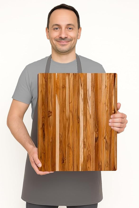 Teakhaus Carving Board and Cutting Board Oil Set - Includes Large (L) Wood Cutting Board with Grip Handles and EON Food Grade Mineral Oil - Knife-Friendly - FSC Certified
